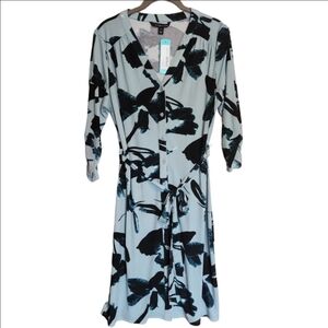 41 HAWTHORNE GIANNA SHIRT DRESS ABSTRACT FLORAL GREEN TEAL BLACK SIZE MEDIUM NWT